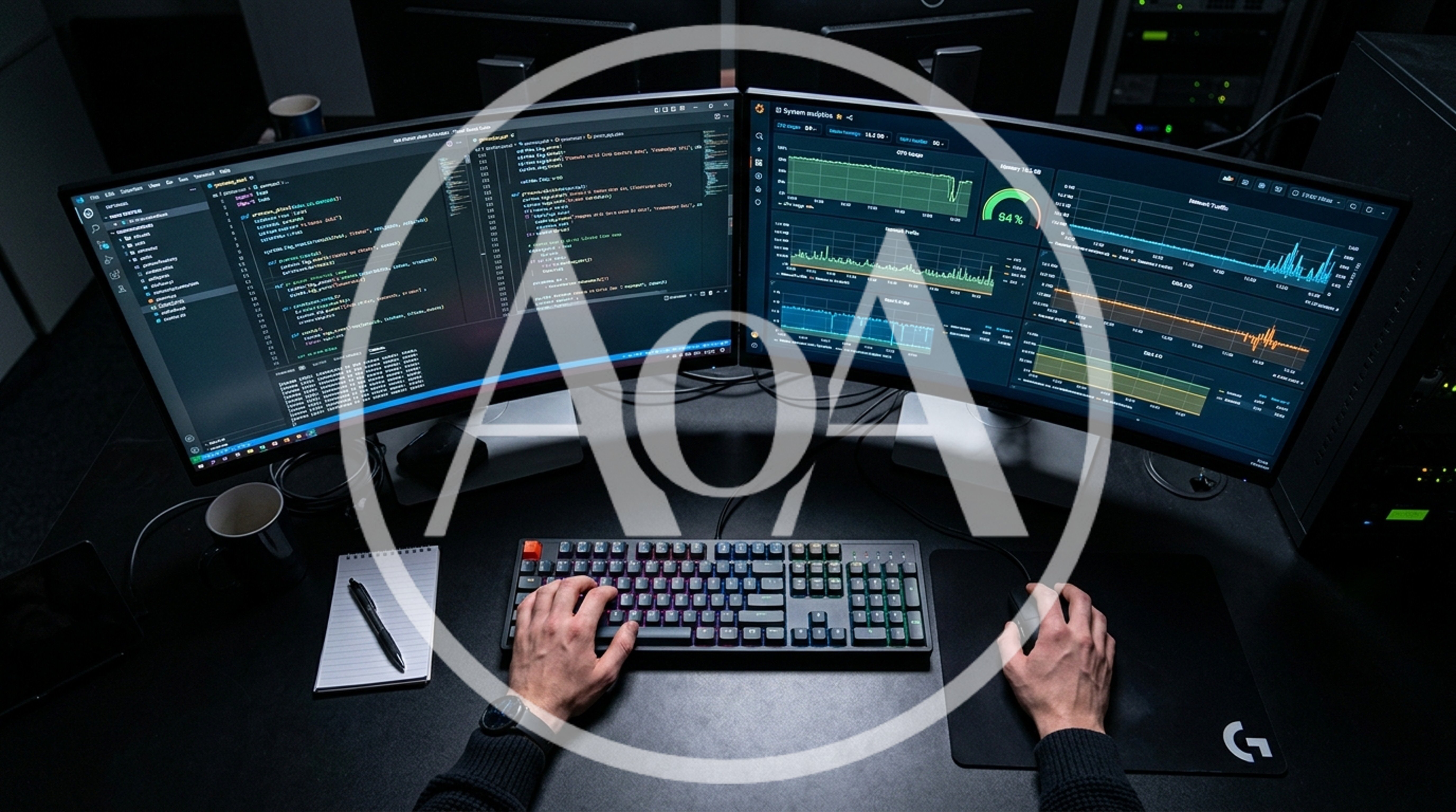 Software Developer Working On Dual Monitor Setup