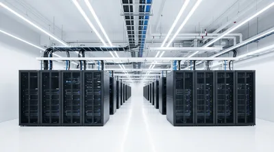 Modern Data Center Server Room With Rows Of Racks