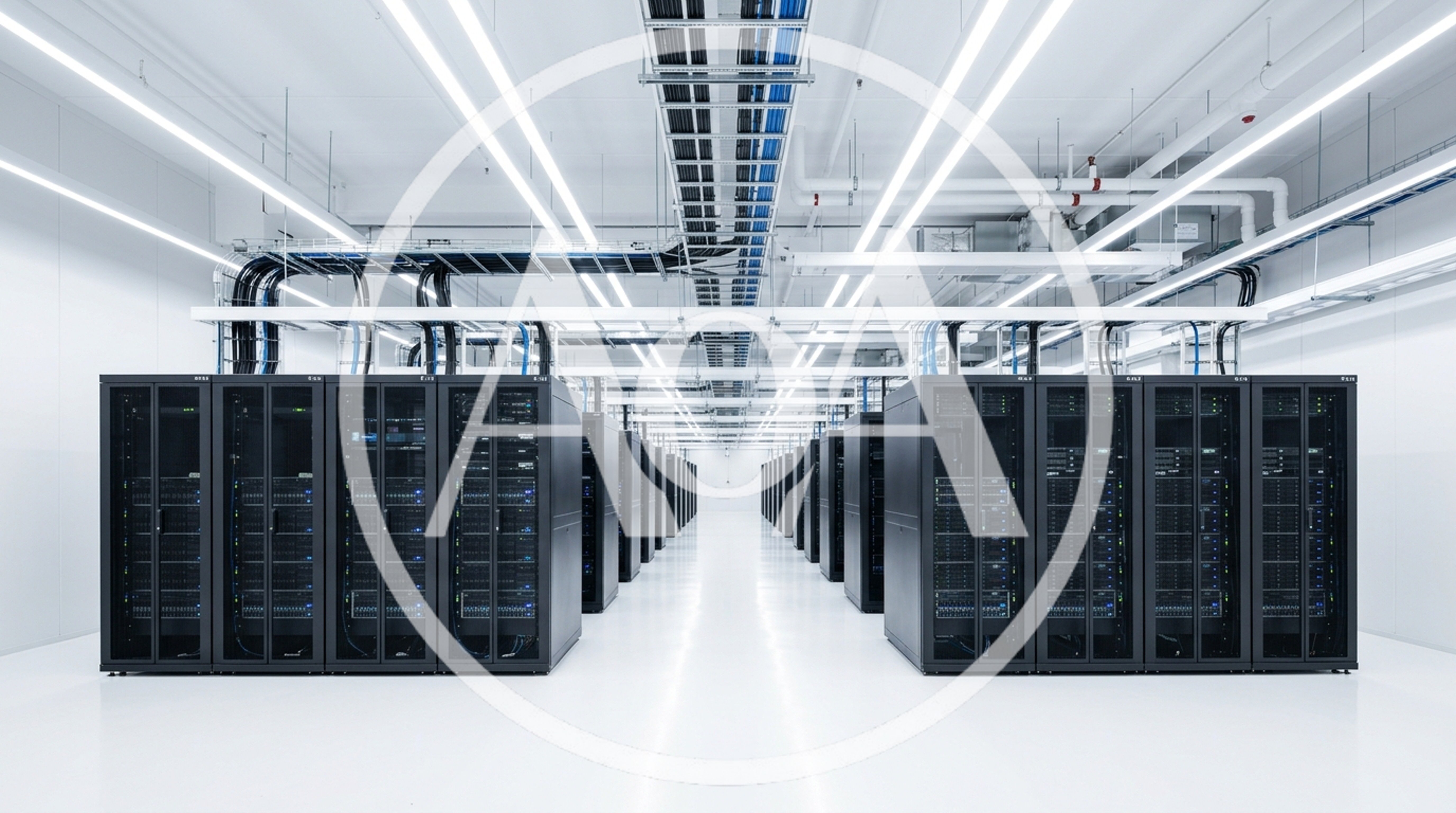 Modern Data Center Server Room With Rows Of Racks