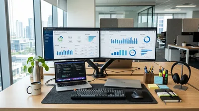 Modern Office Desk With Dual Monitor Setup