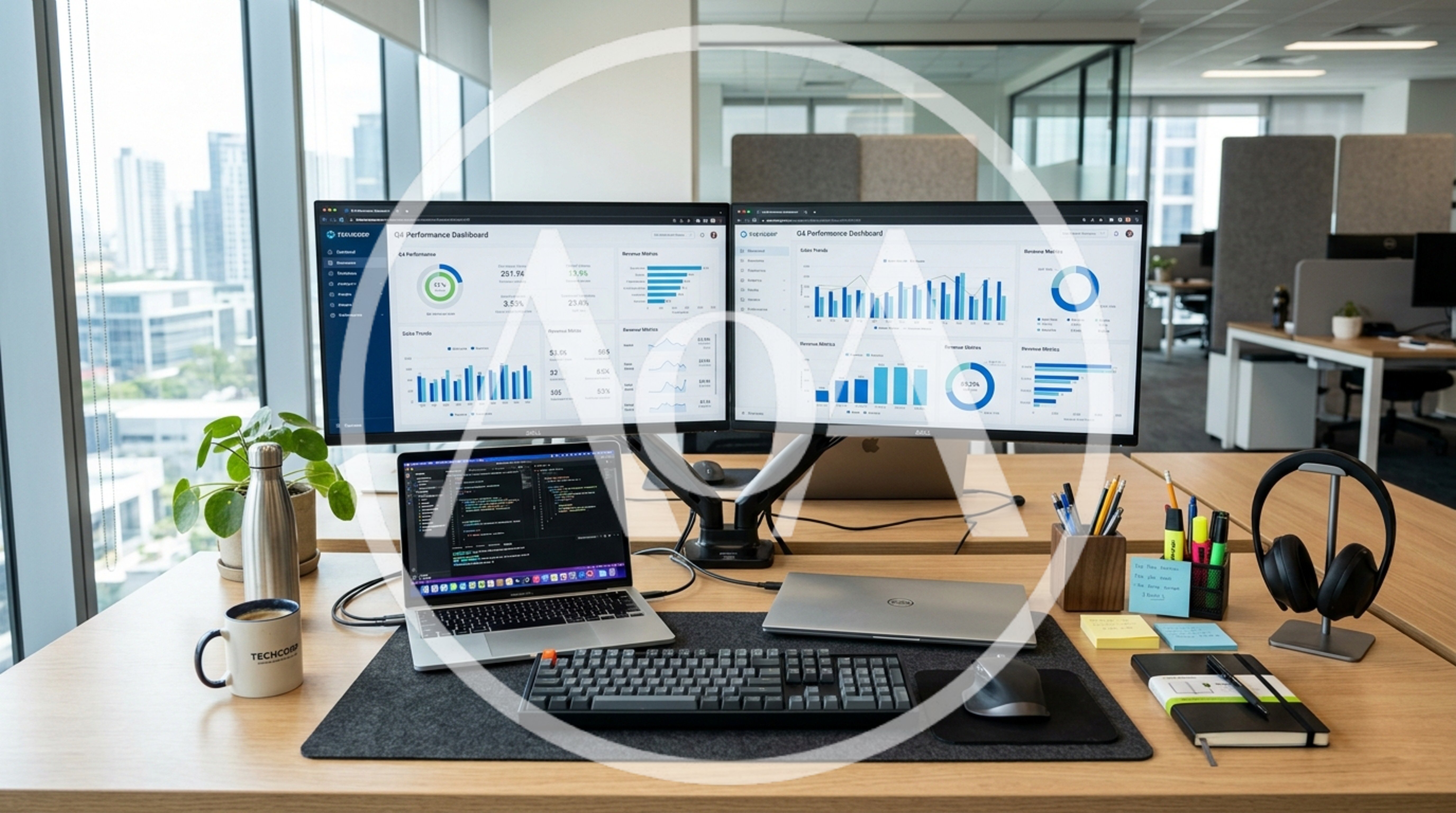 Modern Office Desk With Dual Monitor Setup