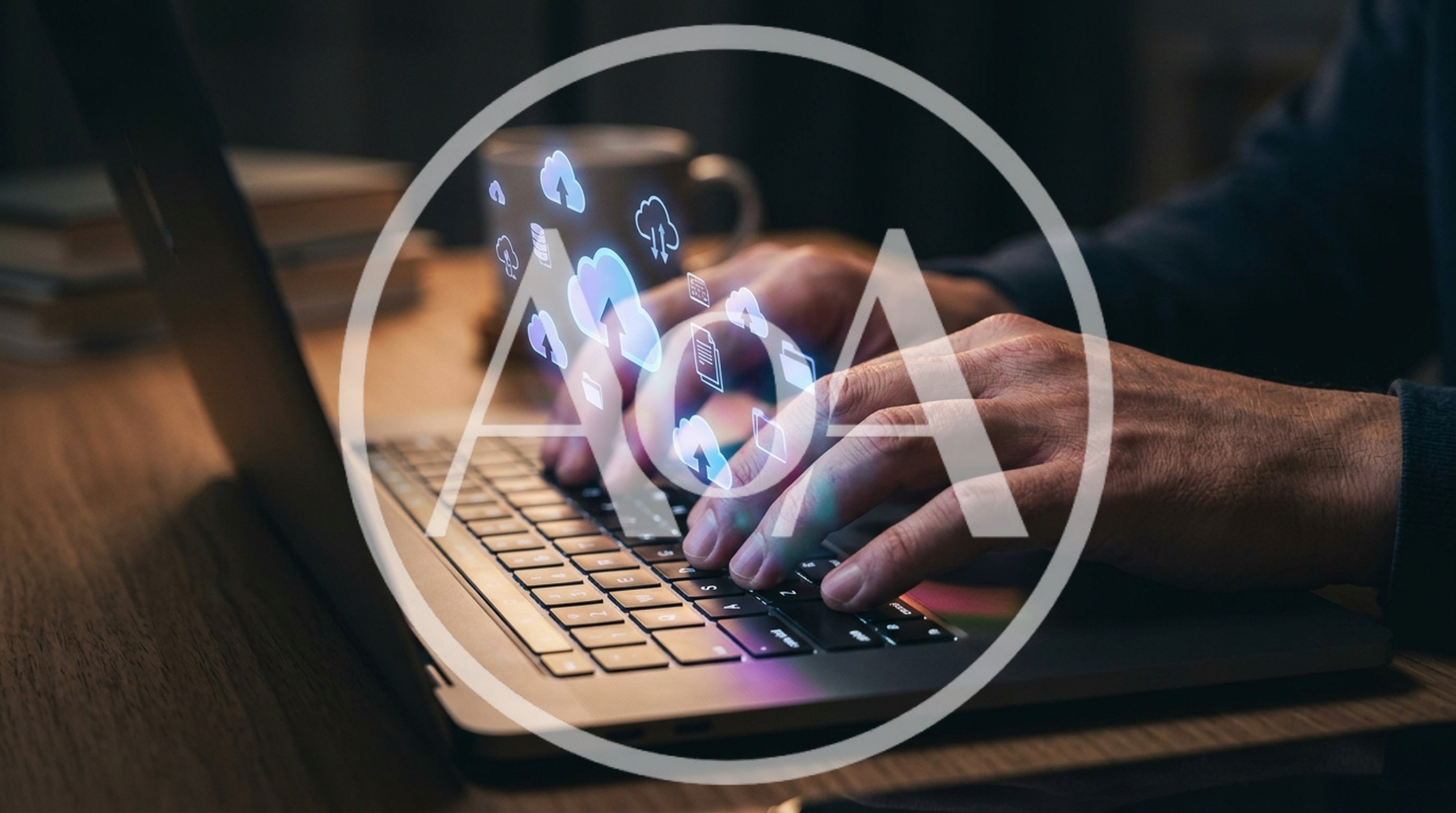 Person Typing On Laptop With Digital Cloud Computing Icons