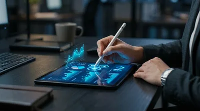 Business Professional Analyzing Financial Data On Digital Tablet
