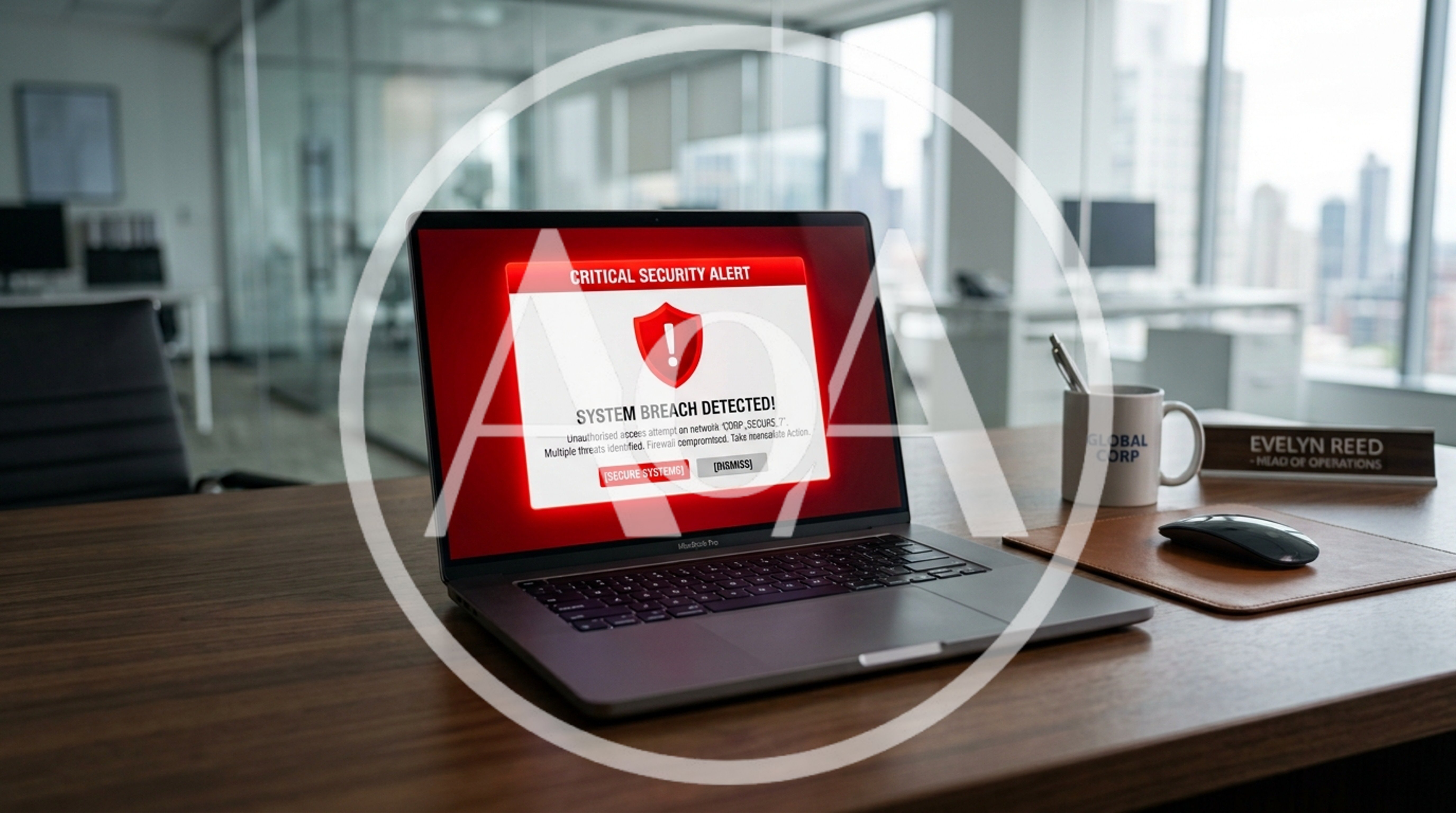Laptop Displaying Critical Security Breach Alert In Office