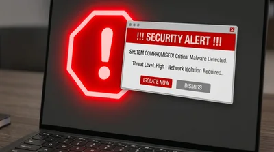 Security Alert Warning Message on Laptop Screen