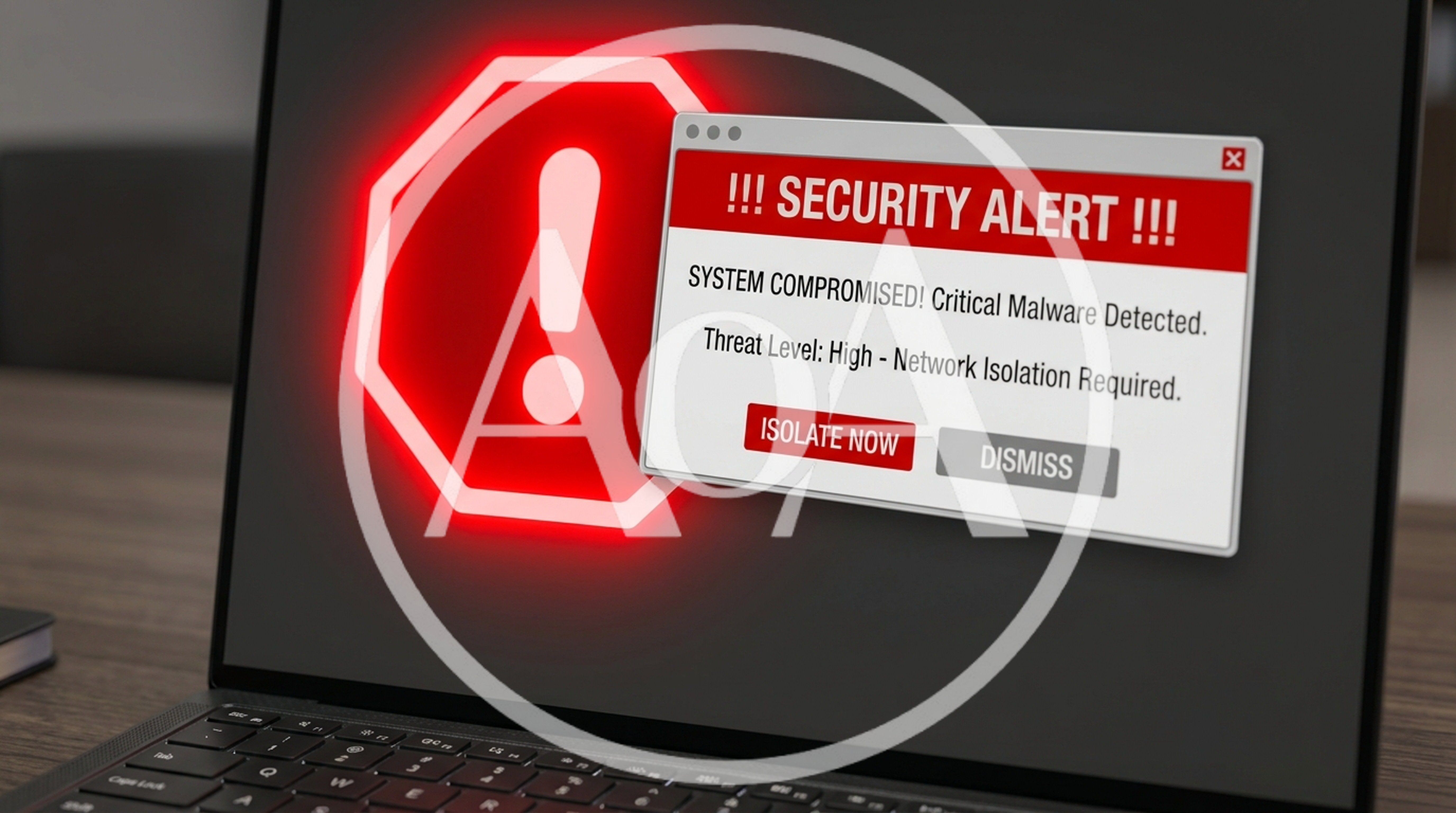 Security Alert Warning Message on Laptop Screen