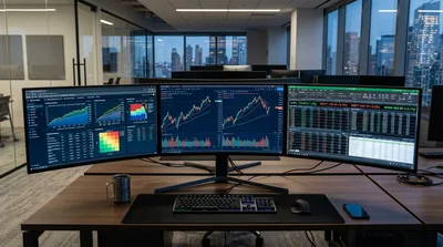 Professional Trading Desk With Triple Monitor Setup