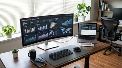 Modern Home Office Workspace With Ultrawide Monitor