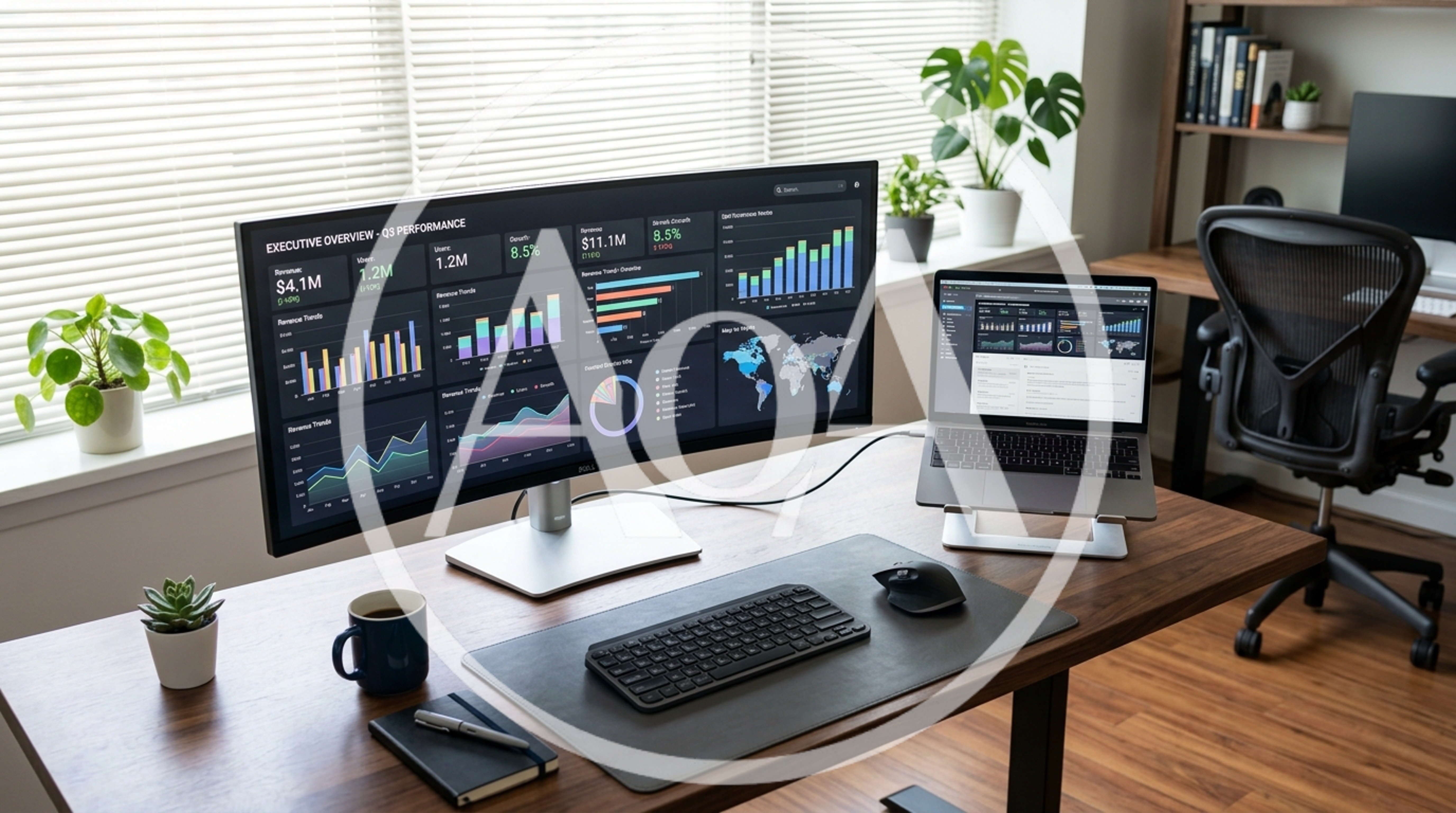 Modern Home Office Workspace With Ultrawide Monitor