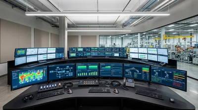 Industrial Control Room With Multiple Monitoring Screens