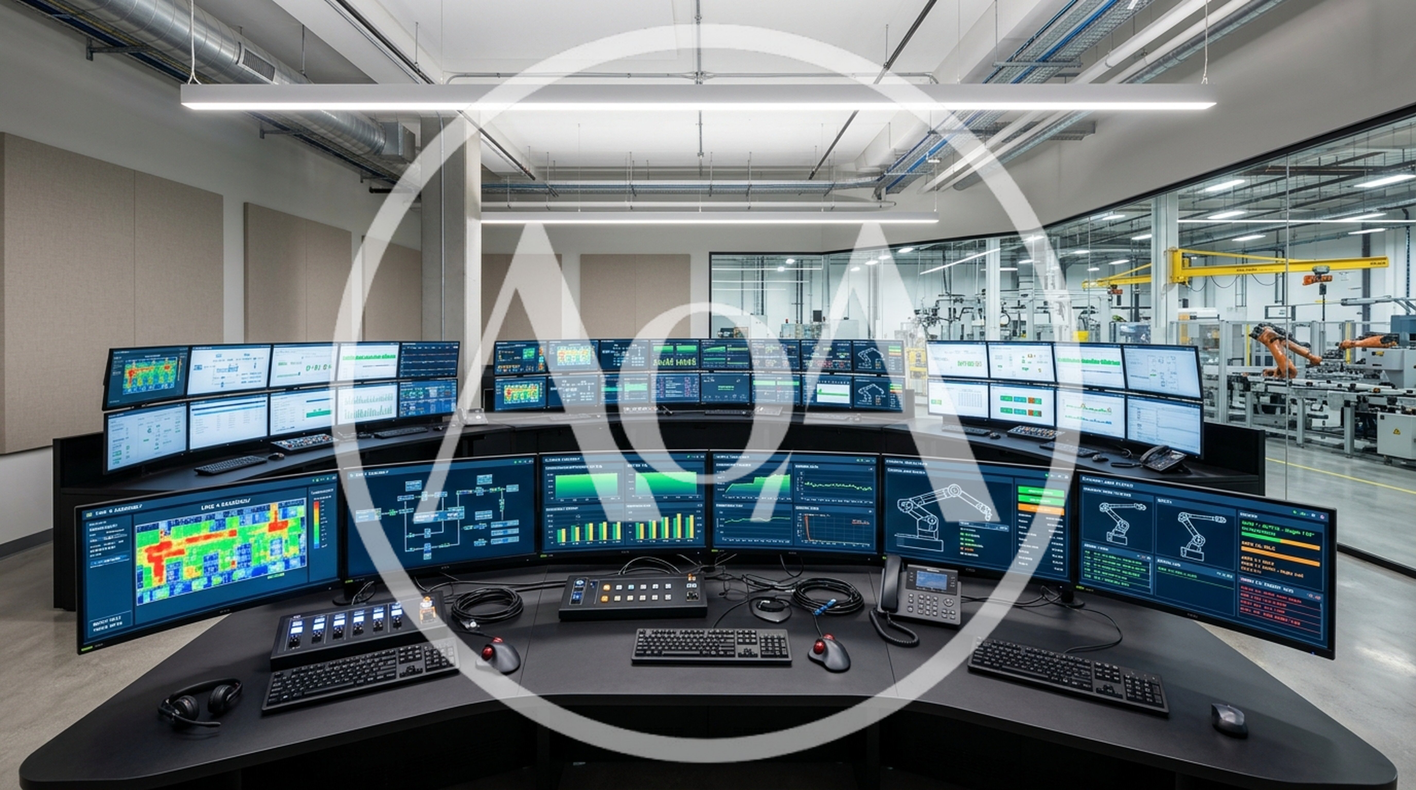 Industrial Control Room With Multiple Monitoring Screens