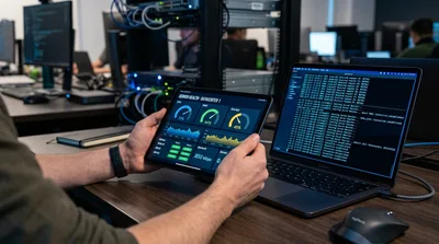 IT Professional Monitoring Server Health on Tablet
