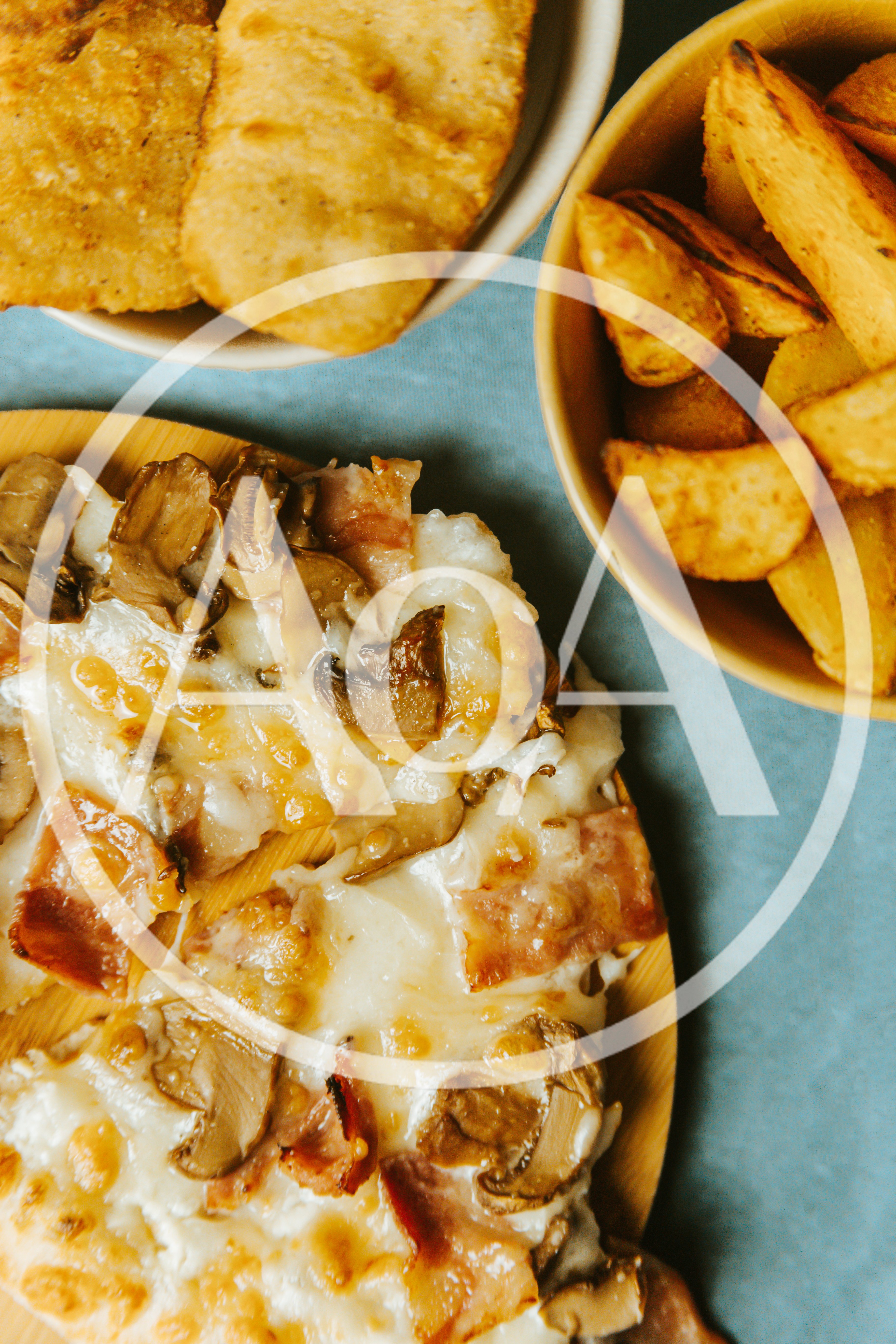 Mushroom and Bacon Pizza with Potato Wedges