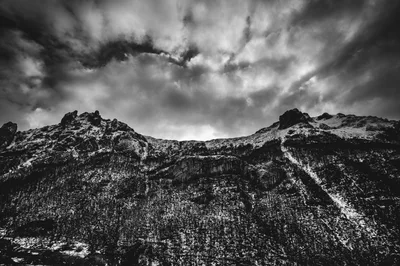 Dramatic Black And White Mountain Peak Landscape