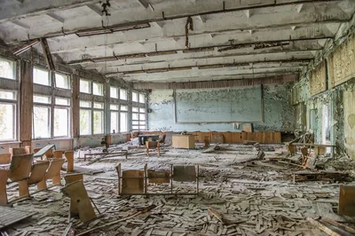Abandoned Classroom Interior In Pripyat Chernobyl Exclusion Zone