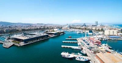 Aerial View of Port Vell in Barcelona Spain