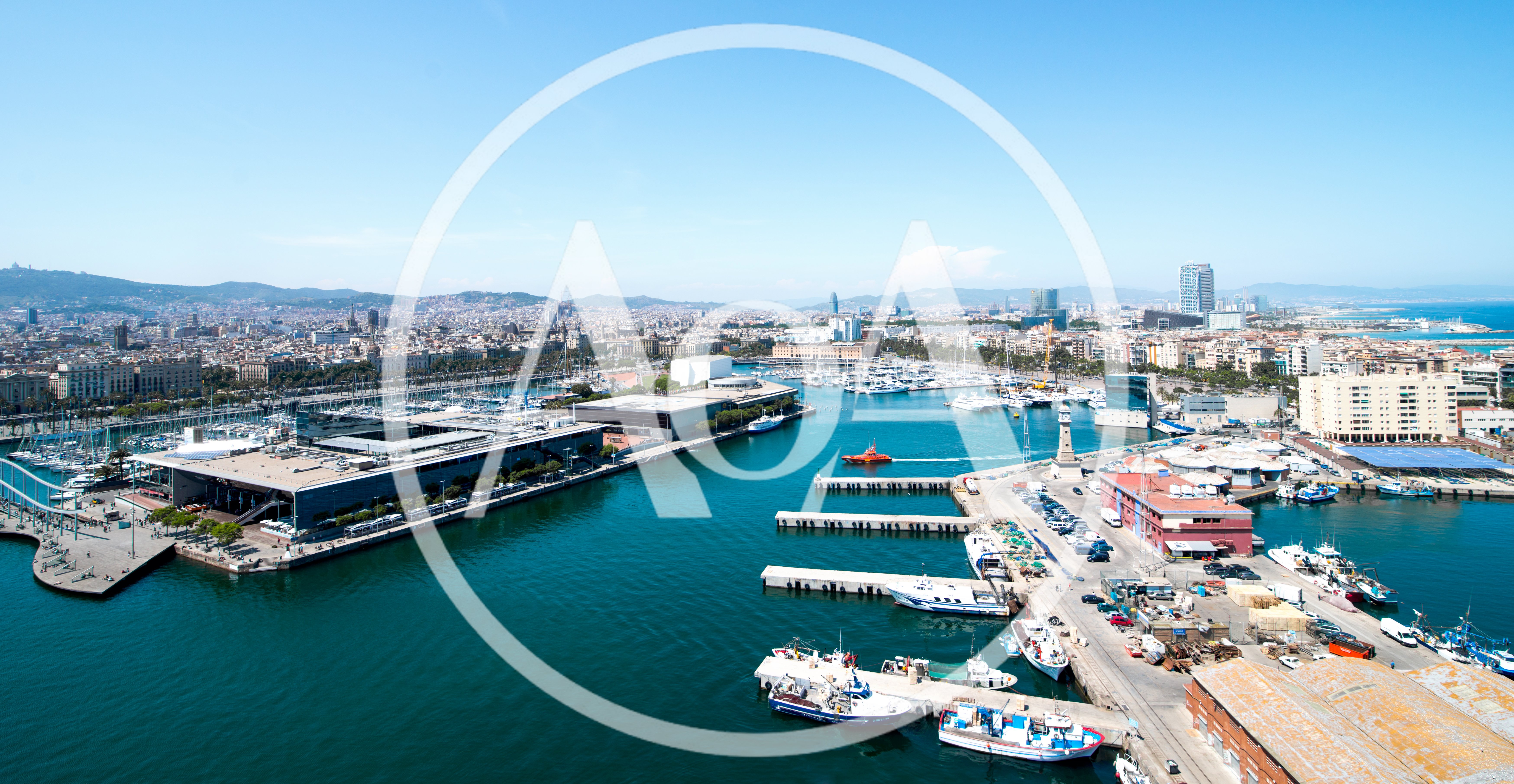 Aerial View of Port Vell in Barcelona Spain