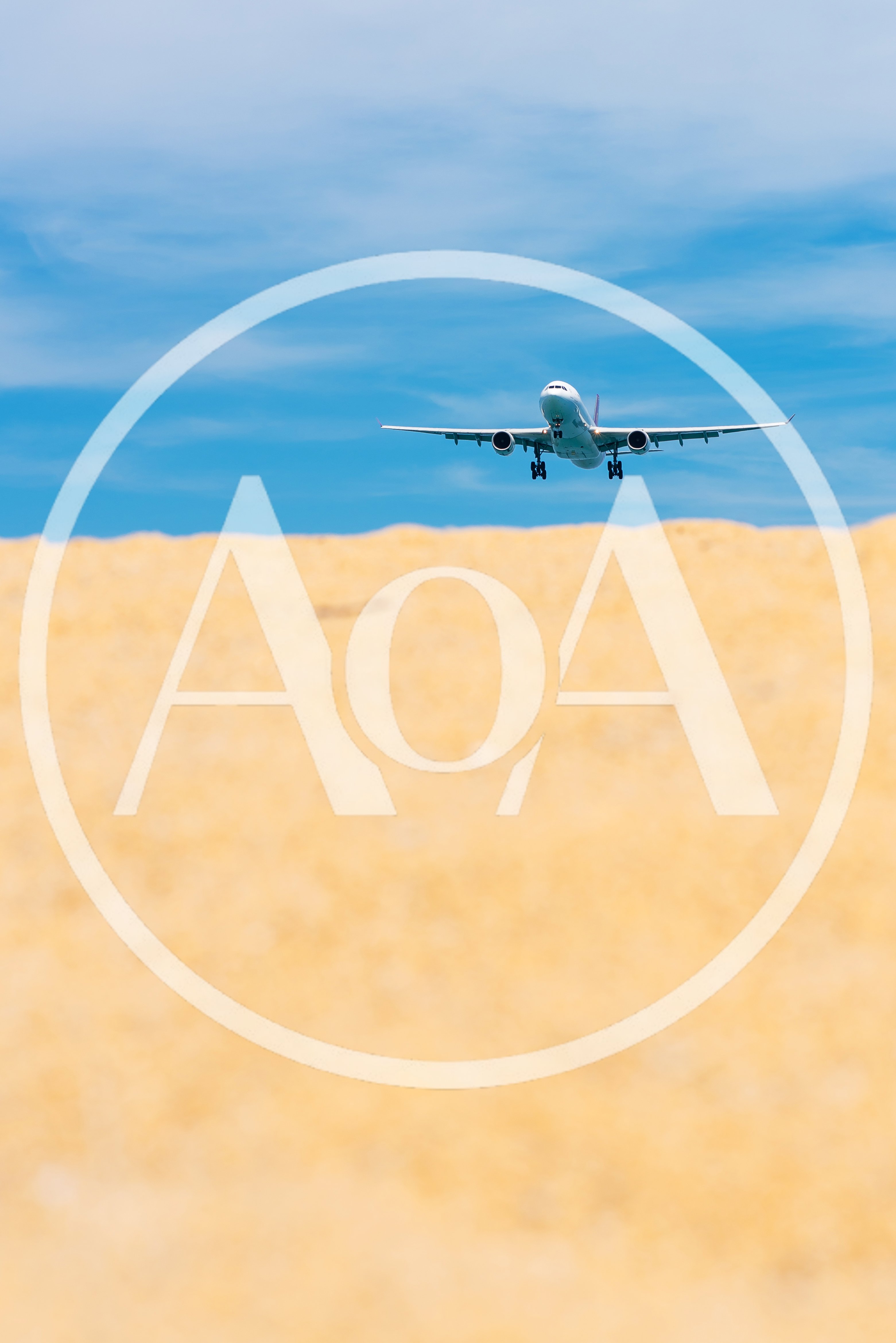 Commercial Airplane Landing Over Sandy Beach