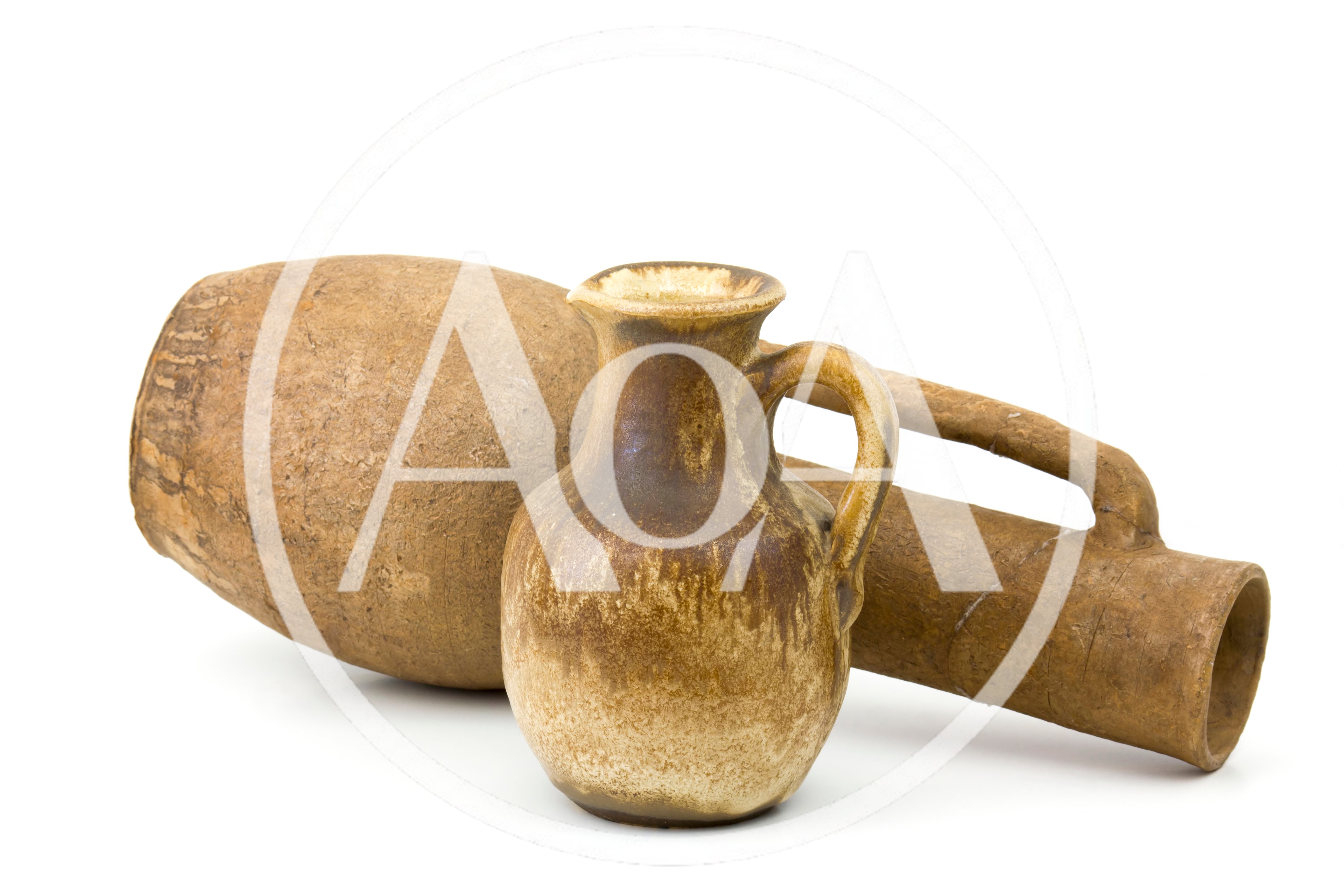 Two Rustic Ceramic Vessels on White Background