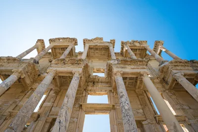 Low Angle View Of The Library Of Celsus