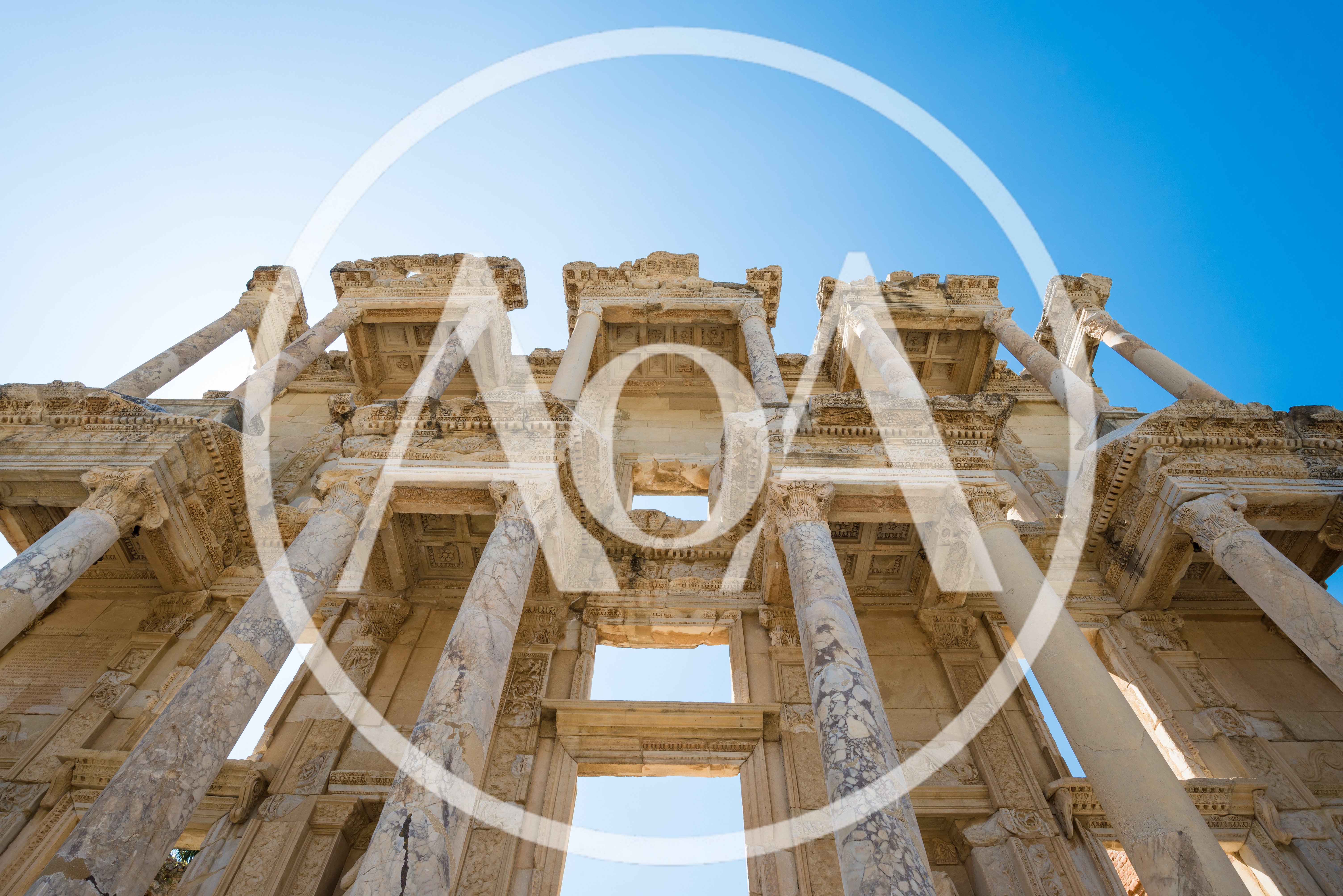 Low Angle View Of The Library Of Celsus