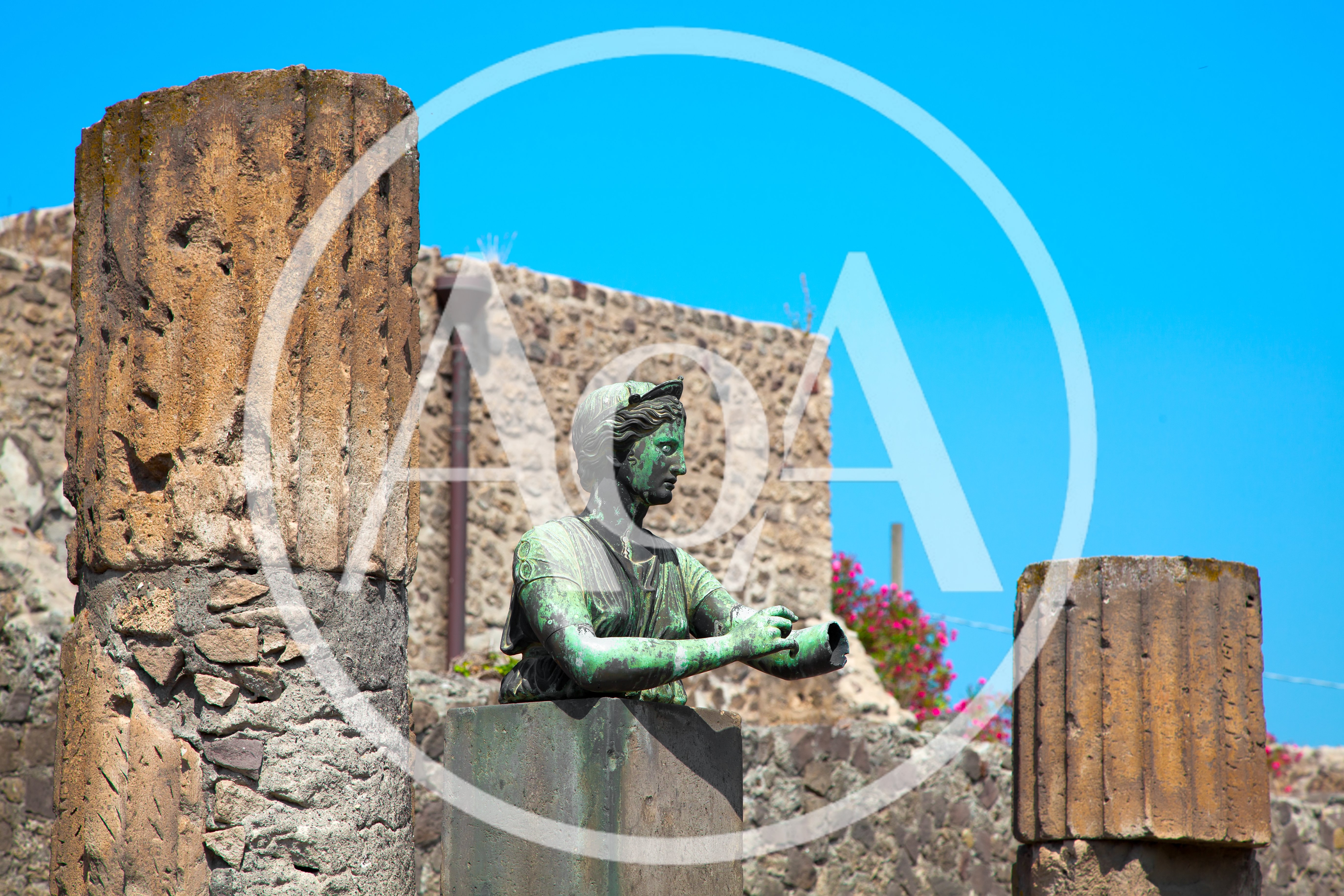 Bronze Statue Of A Woman In Pompeii Ruins