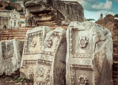 Ancient Roman Marble Architectural Fragments In The Forum