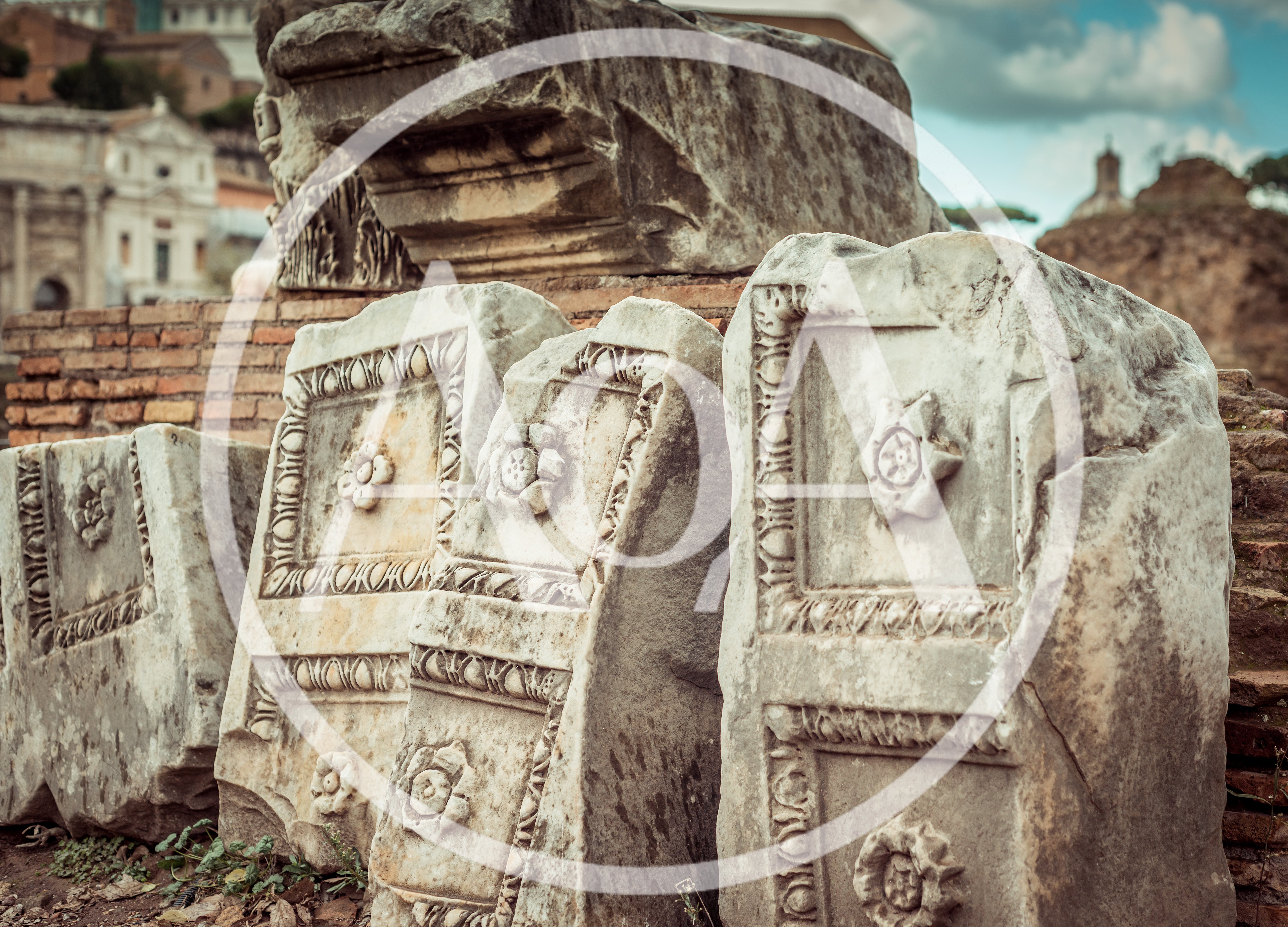 Ancient Roman Marble Architectural Fragments In The Forum