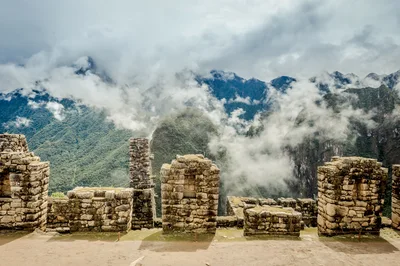 Ancient Inca Stone Ruins At Machu Picchu Peru