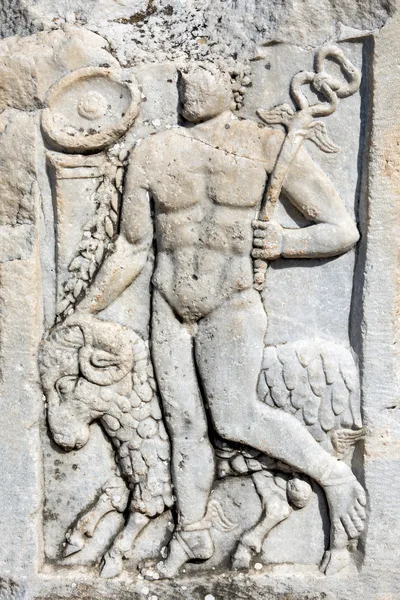 Ancient Roman Stone Relief Of Mercury With Ram