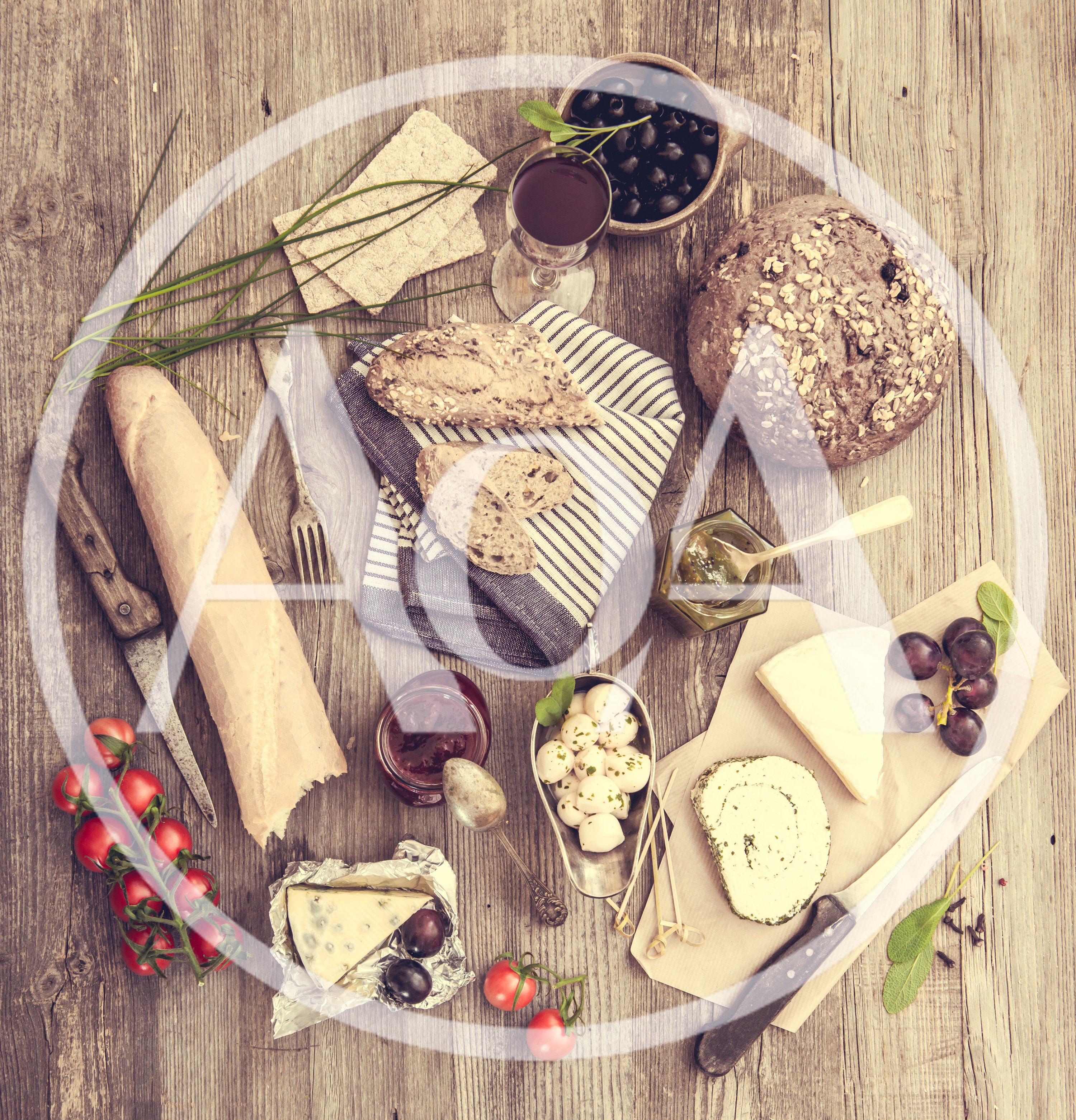 Rustic Charcuterie Board with Assorted Cheeses and Bread