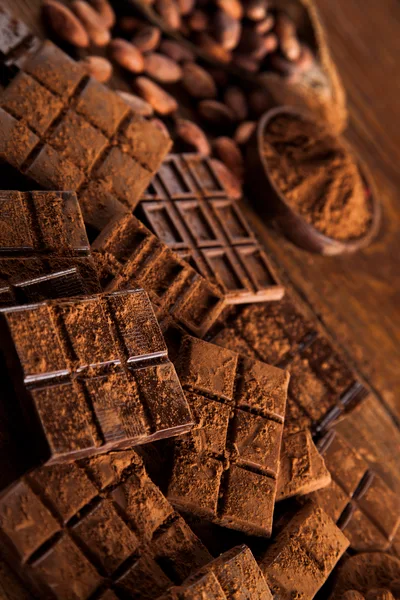 Dark Chocolate Bars With Cocoa Powder And Beans