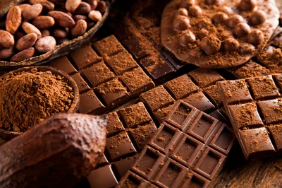 Assorted Cocoa Beans And Dark Chocolate Bars