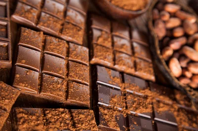 Dark Chocolate Bars With Cocoa Powder And Beans