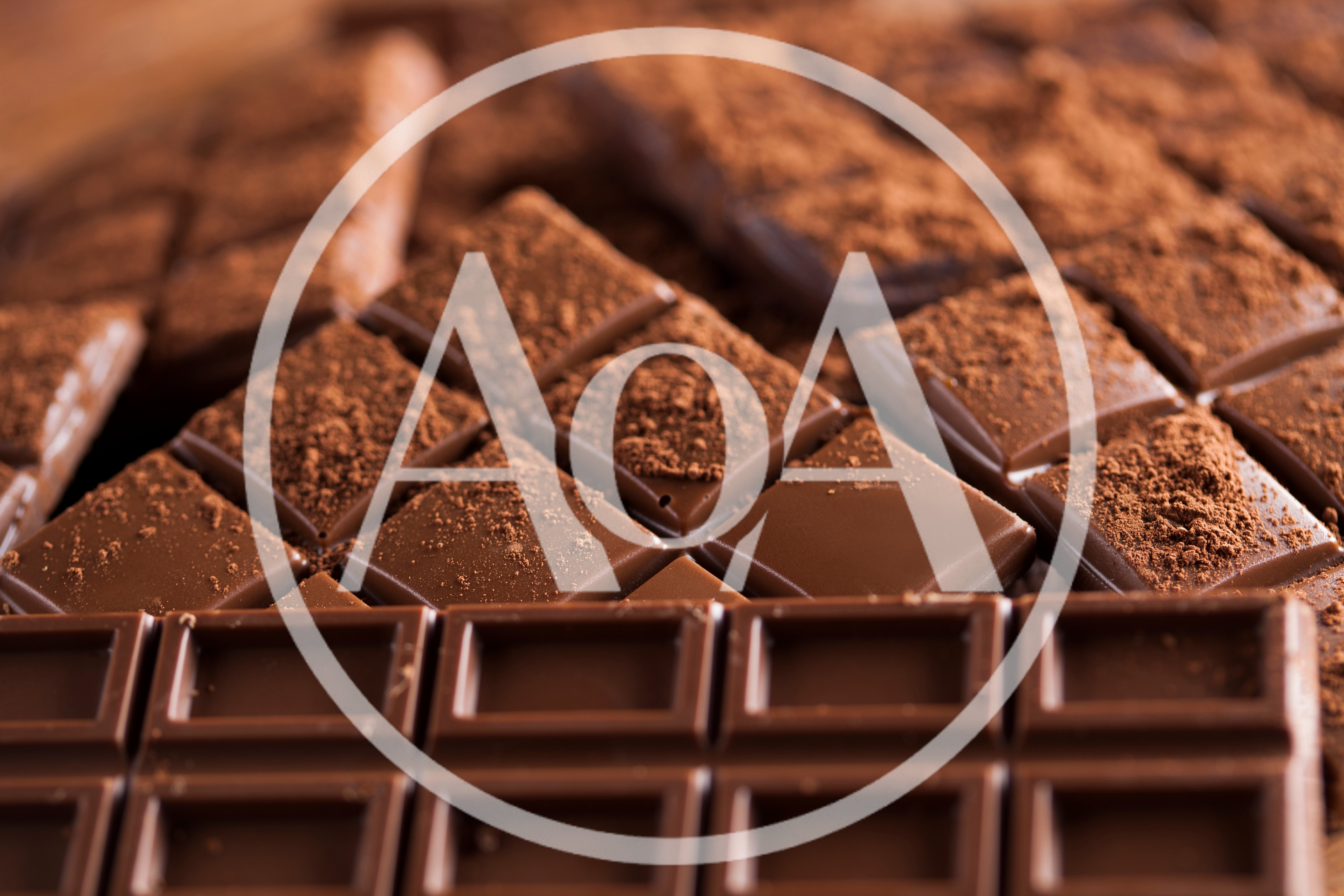 Close Up Of Milk Chocolate Bars With Cocoa Powder