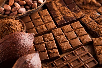 Assorted Chocolate Bars With Cocoa Beans And Powder