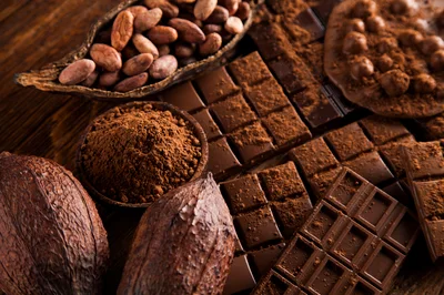 Assorted Cocoa Beans And Dark Chocolate Bars