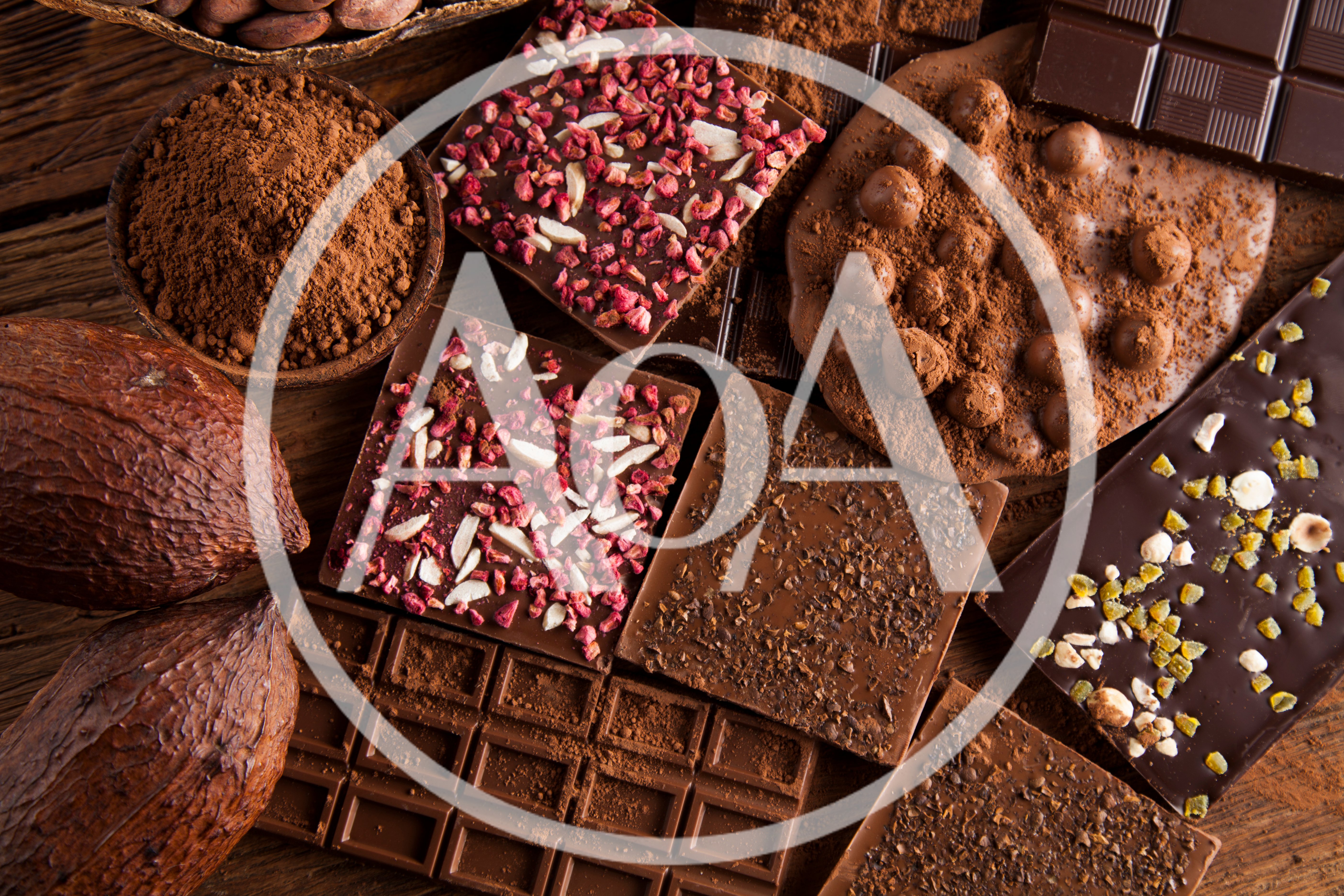 Assorted Chocolate Bars and Cocoa Ingredients on Wooden Table