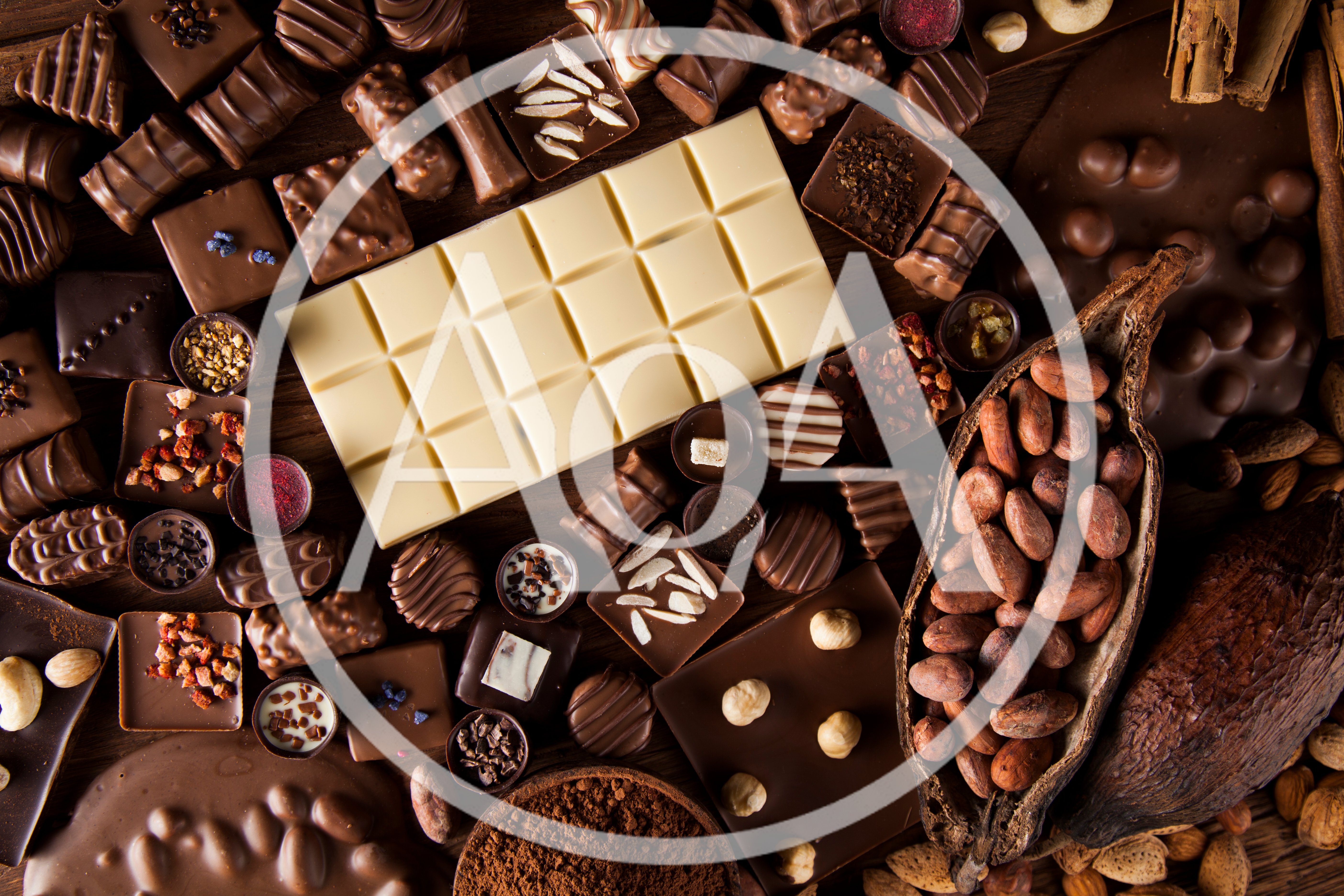 Assorted Gourmet Chocolates and Raw Cacao Beans