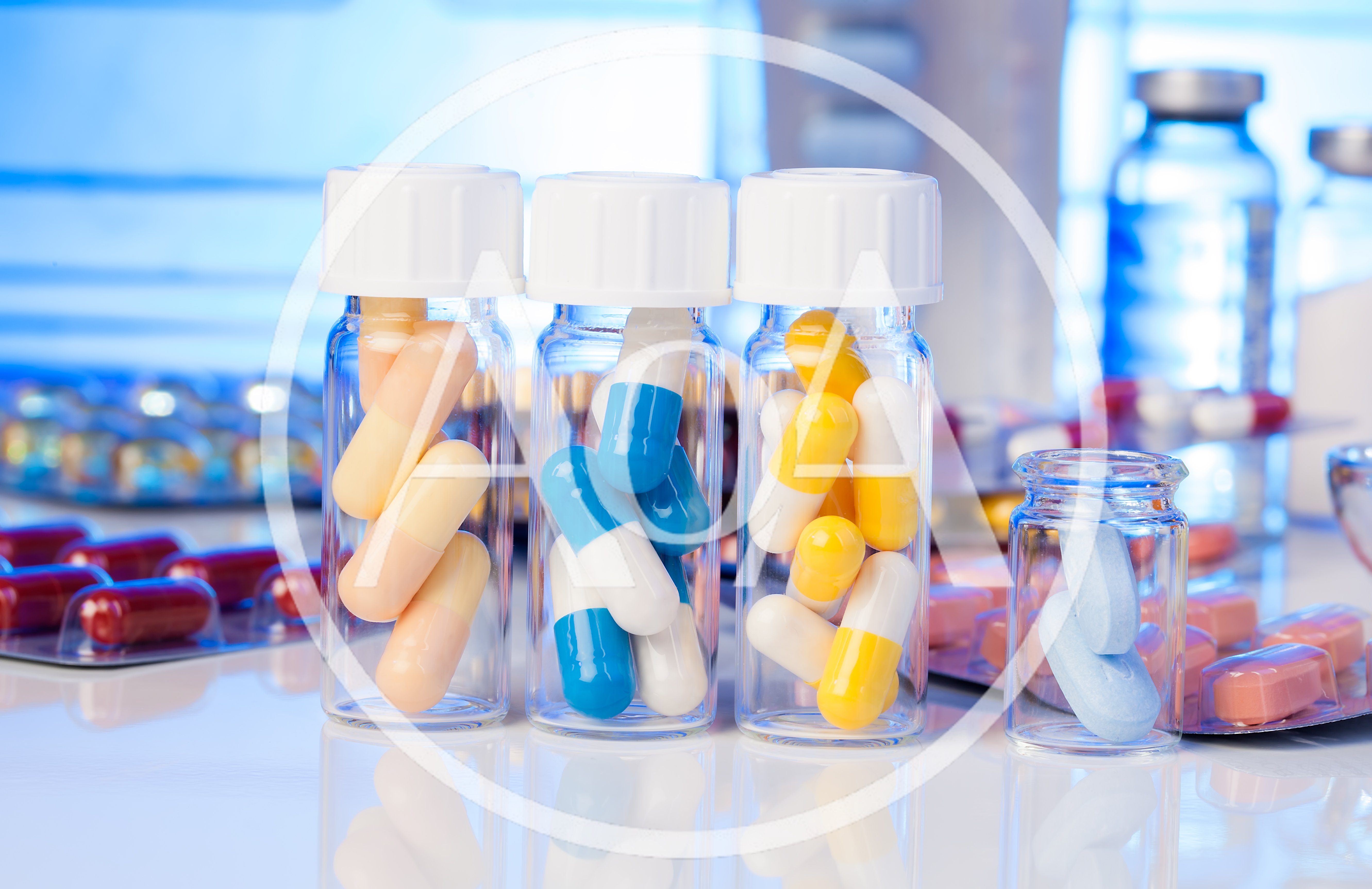 Assorted Pharmaceutical Capsules and Tablets in Glass Vials