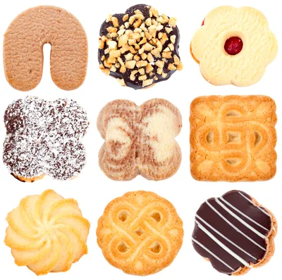 Assorted Gourmet Cookies Arranged on White Background