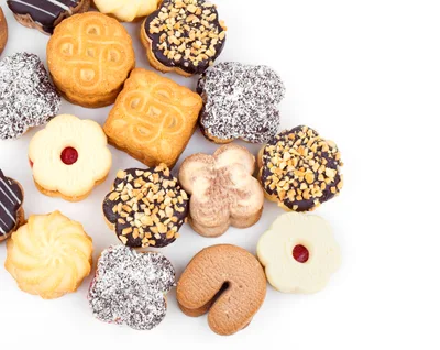 Assorted Sweet Cookies on White Background