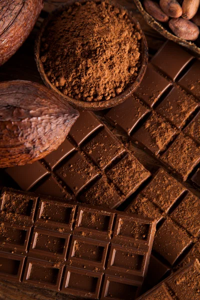 Dark Chocolate Bars With Cocoa Powder And Beans