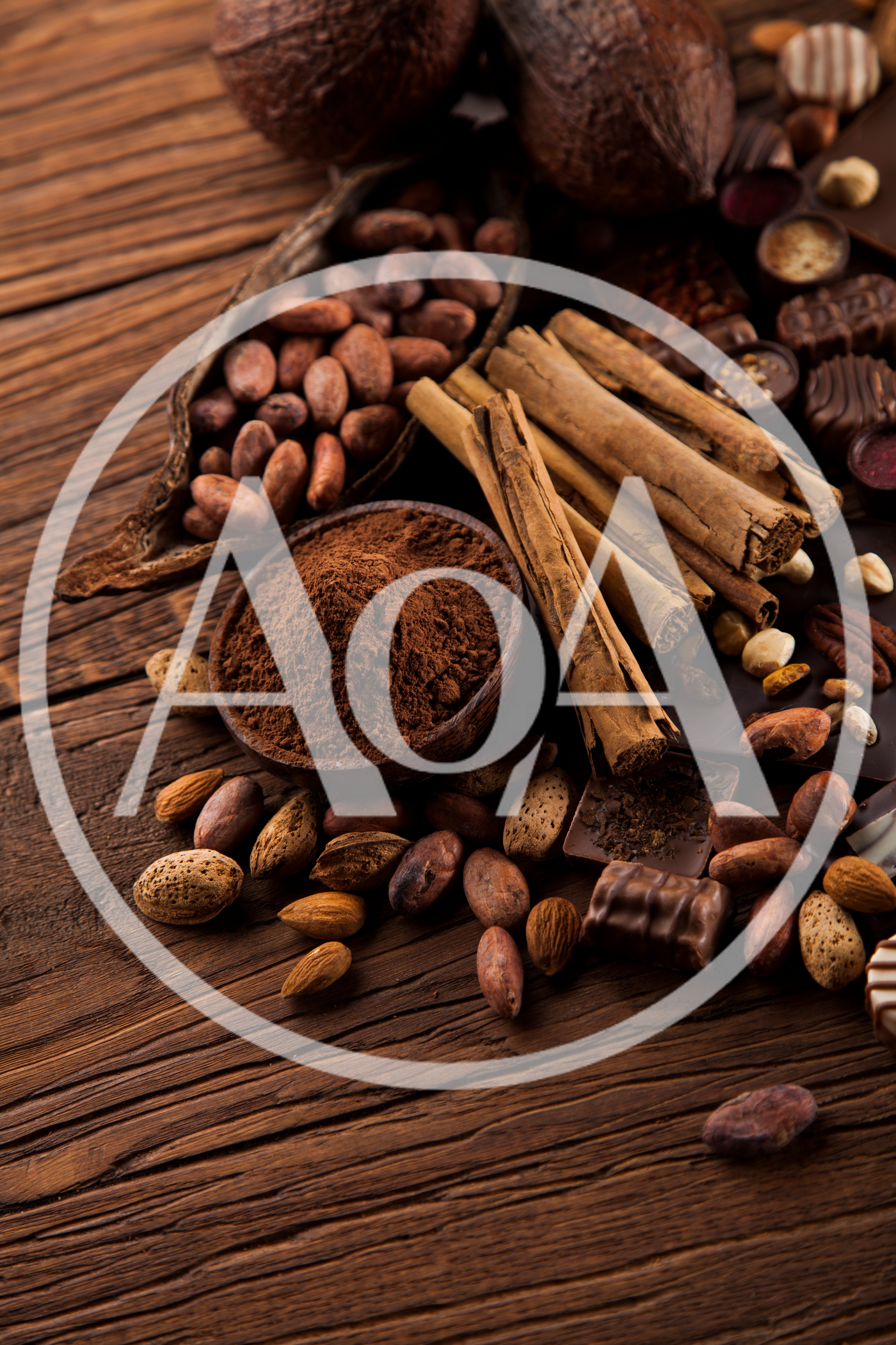 Cocoa Beans and Cinnamon Sticks on Wooden Table