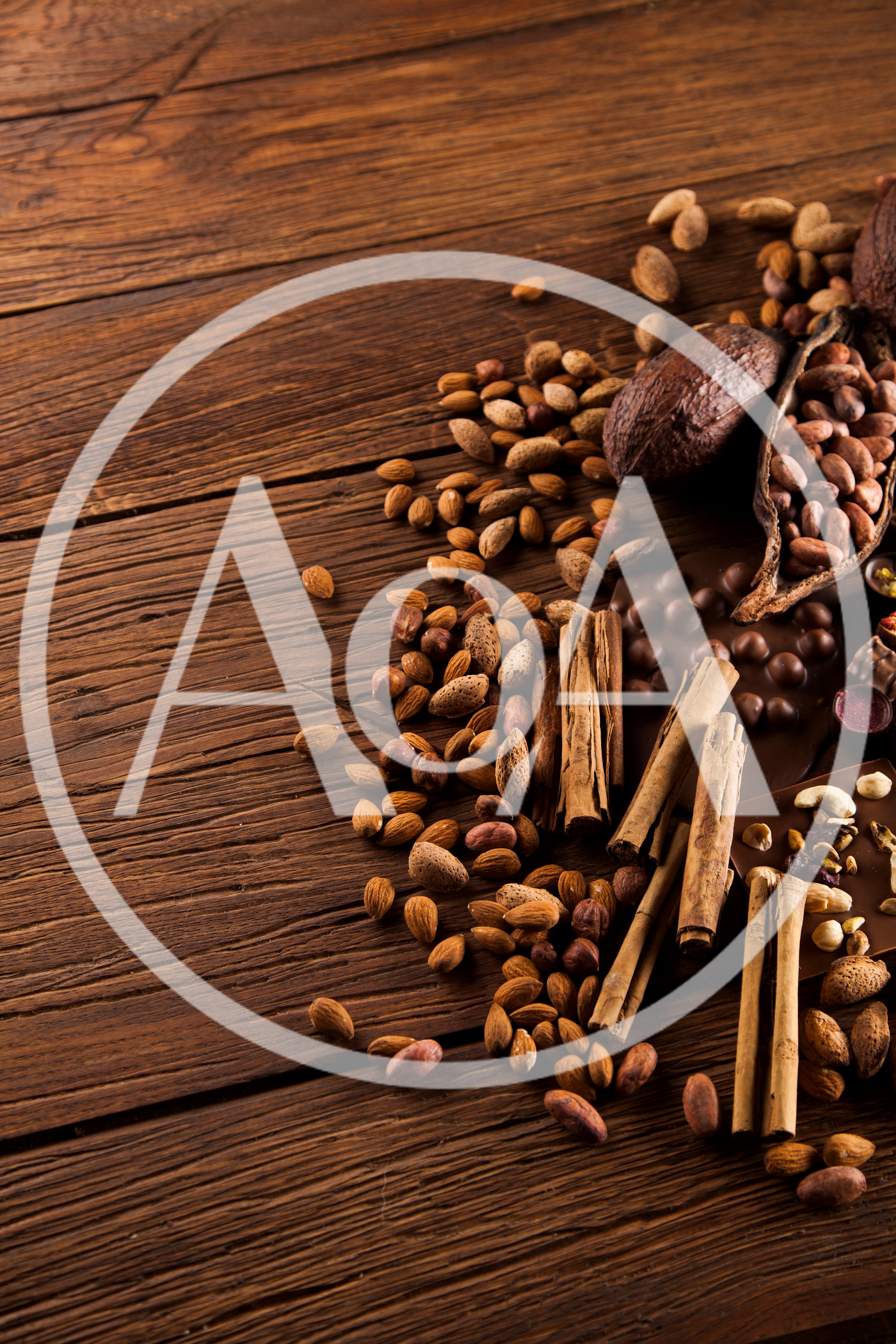 Assorted Nuts and Spices on Rustic Wooden Table