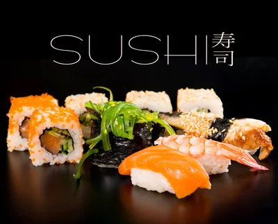 Assorted Sushi Platter on Black Background
