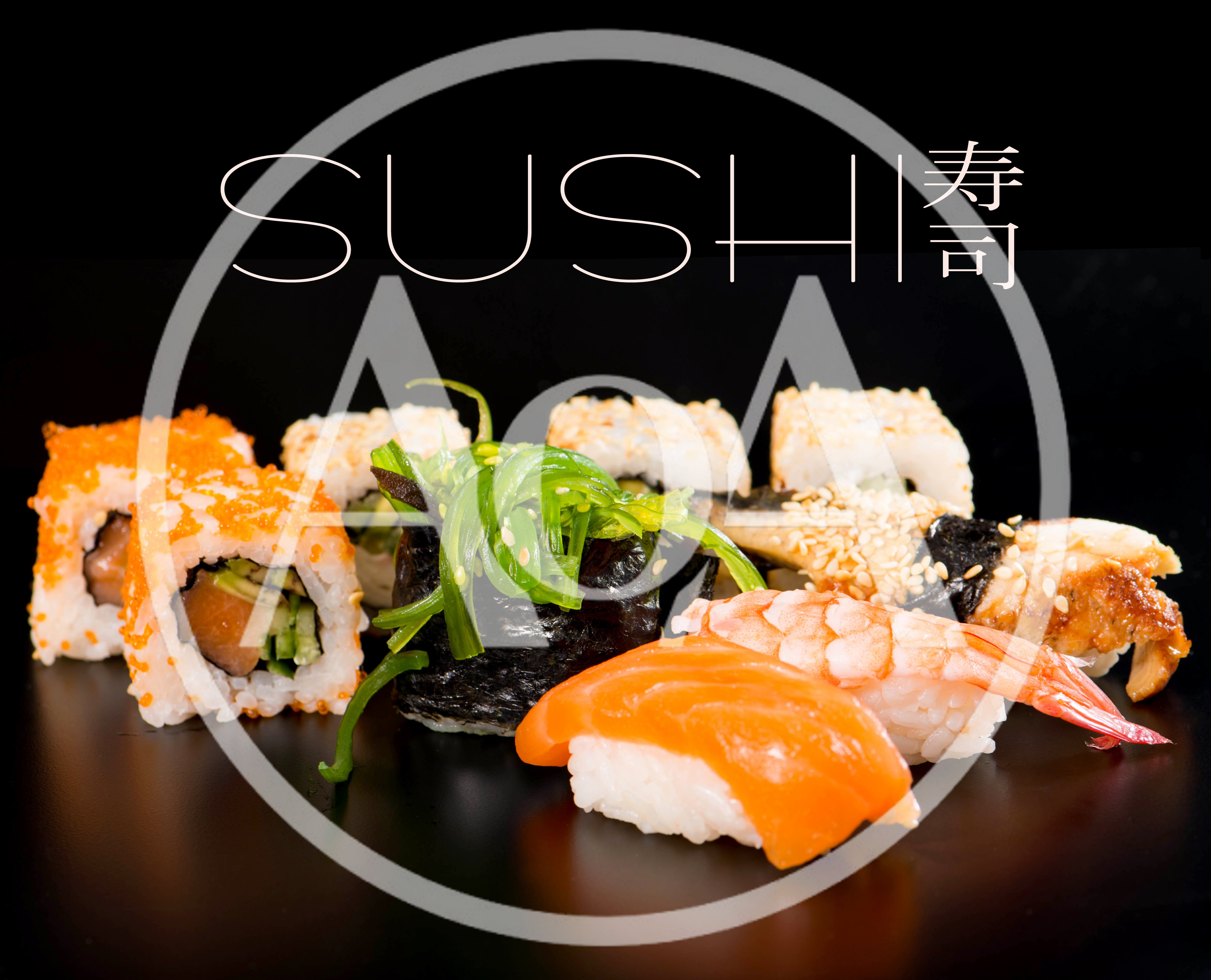 Assorted Sushi Platter on Black Background