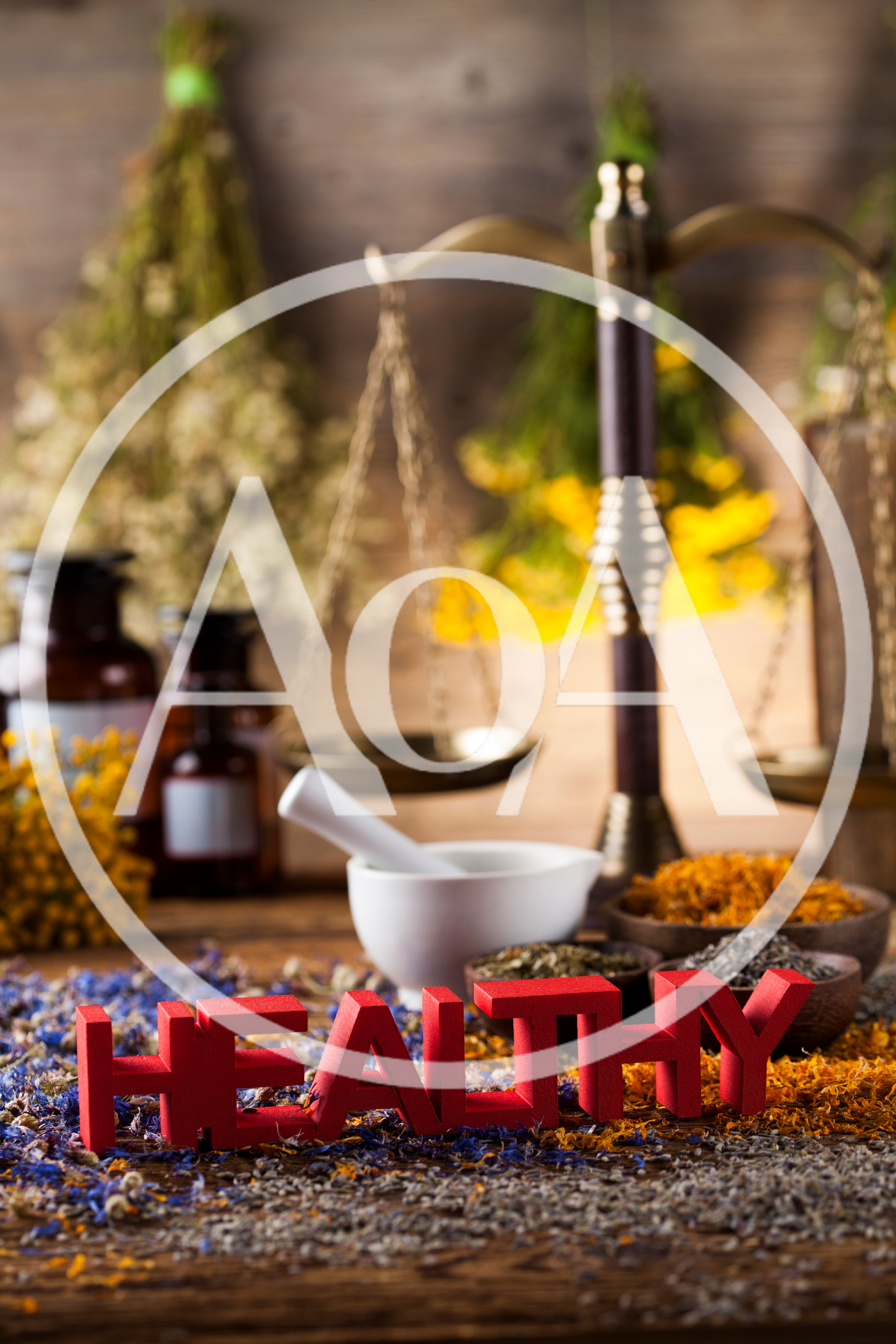 Healthy Herbal Medicine Concept with Dried Herbs and Scales