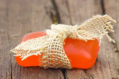 Orange Soap Bar Wrapped In Burlap Ribbon