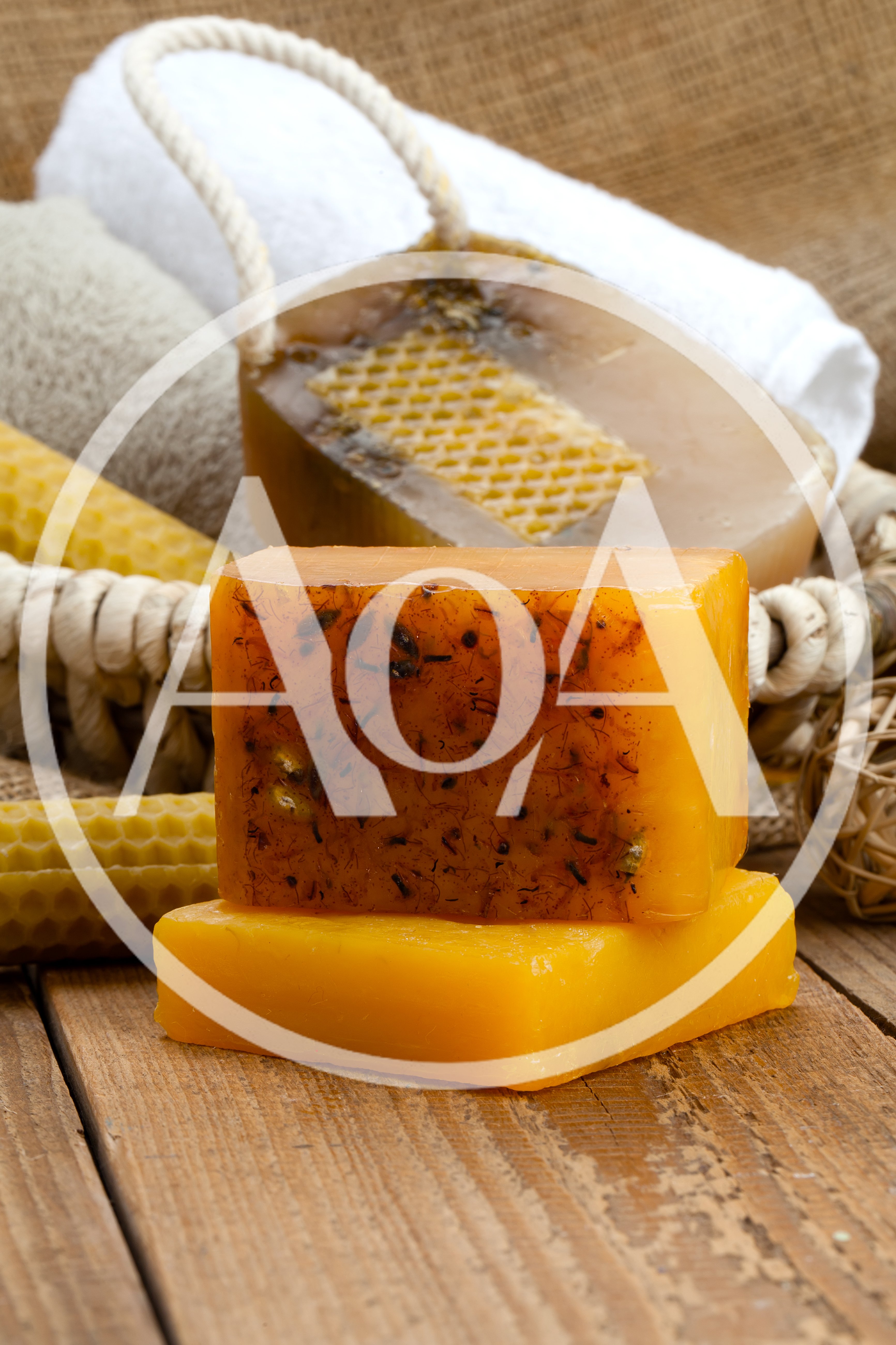Handmade Natural Honey Soap Bars on Wooden Table